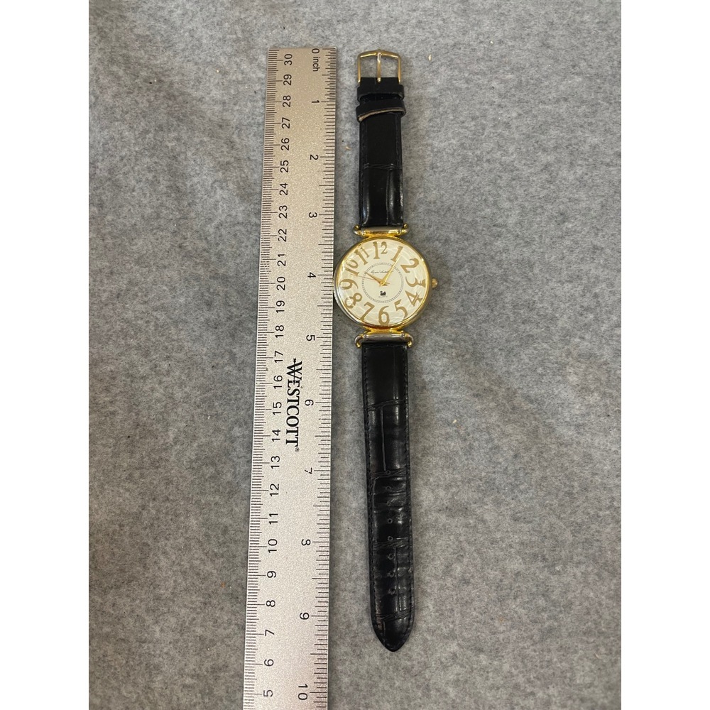Gloria Vanderbilt Quartz Watch Women's Gold Tone Black Faux Leather Band New Bt - Picture 3 of 5